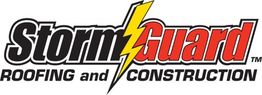 "Storm Guard Roofing and Construction logo with a yellow lightning bolt."