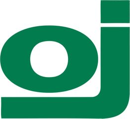 Grønt logo med bogstaverne "oj" i stiliserede former på en hvid baggrund.