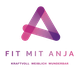 Logo mit Buchstabe A in Rosa und Lila, Text: Fit mit Anja - Kraftvoll, Weiblich, Wunderbar.