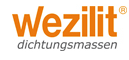 Logo mit Schriftzug "wezilit dichtungsmassen" in Orange und Grau.