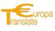 Logo mit stilisiertem "T" und "€", daneben der Text "Europa Translate" in orangefarbener Schrift.