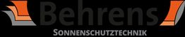 Logo mit Text: "Behrens Sonnenschutztechnik" in Schwarz auf grauem Hintergrund mit orangen Akzenten.