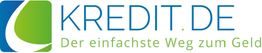 Logo von Kredit.de mit Slogan: "Der einfachste Weg zum Geld" in Blau und Grün.