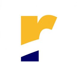 Gelbes und blaues stilisiertes "r" auf weißem Hintergrund.