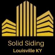 Stylized yellow building logo, text: "Solid Siding Louisville KY" on black background.