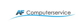 AF Computerservice-Logo mit blauem Schriftzug und geschwungener Linie darunter.