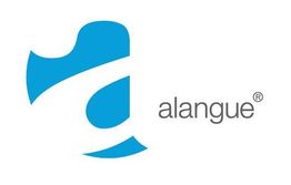 Blaues Logo mit stilisiertem "a" und dem Markennamen "alangue" in Grau.