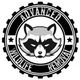 Raccoon logo for "Advanced Wildlife Removal" with stars and gear border.