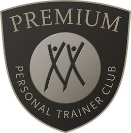 Schwarzes Schild mit "Premium Personal Trainer Club"-Text und stilisierten Figuren in der Mitte.
