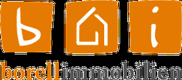 Logo von borel Immobilien: Symbole und Schrift in Orange und Grau.