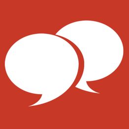 Dos burbujas de diálogo blancas sobre un fondo rojo.