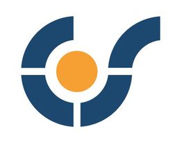 Blau-orangefarbenes Logo mit Kreis und geschwungenen Linien.