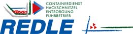 Logo von Redle: Containerdienst, Hackschnitzel, Entsorgung, Fuhrbetrieb mit stilisierten Elementen.