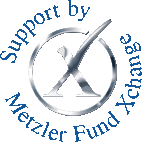 Logo mit Schriftzug: „Support by Metzler Fund Xchange“ in blauer Schrift um ein silbernes X.