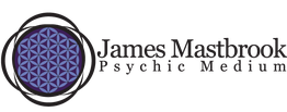 Logo with a purple geometric circle and text: "James Mastbrook Psychic Medium."