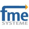 Logo mit blauer Aufschrift "fme" und grauem "SYSTEME", gelber Pfeil zeigt nach rechts.
