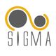 Gray and yellow "SIGMA" logo with circular and curved abstract elements.