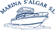 Logotipo con dibujo de un barco y texto "Marina S'Algar S.L." en color azul.