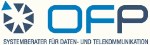 Logo von OFP, Systemberater für Daten- und Telekommunikation, mit Sternsymbol links.