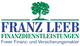 Logo mit Baum und Text "Franz Leeb Finanzdienstleistungen, Freier Finanz- und Versicherungsmakler".