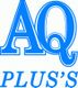 Text-Logo in Blau mit den Buchstaben "AQ" oben und "PLUS'S" unten.
