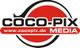 Logo von Coco-Pix Media mit rotem Kreis und schwarzem Text, Website coco-pix.de darunter.