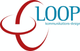 Logo mit zwei ineinander verschlungenen roten Kreisen und Text: „LOOP kommunikations-design“.