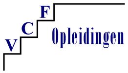 Logo met tekst "VCF Opleidingen" op een trapvormige achtergrond.