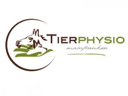 Logo mit Pferdemotiv und Schriftzug "Tierphysio Mainfranken" in Braun und Grün.