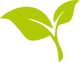 Grünes, stilisiertes Blatt-Symbol mit zwei Blättern nach oben gerichtet.
