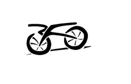 Schwarz-weißes minimalistisches Grafikdesign eines Fahrrads auf weißem Hintergrund.