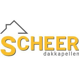 Logo van "Scheer dakkapellen" met huisdak lijn en gele letters.