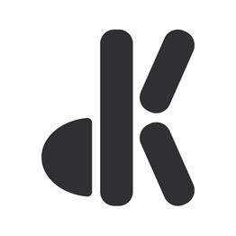 Schwarzes Logo mit den stilisierten Buchstaben "dk" auf weißem Hintergrund.