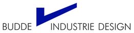 Logo mit blauem Haken und Text "Budde Industrie Design" auf weißem Hintergrund.