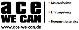 Logo: "ace WE CAN" mit Website und Dienstleistungen: Malerarbeiten, Entrümpelung, Hausmeisterservice.