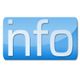 Icono azul con la palabra "info" en letras blancas.