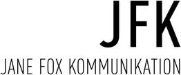 Schwarzer Text: "JFK" oben, "Jane Fox Kommunikation" unten auf weißem Hintergrund.