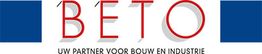Logo van "BETO" met slogan "Uw partner voor bouw en industrie" tussen twee blauwe vlakken.