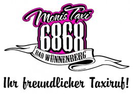 Monis Taxi-Logo mit Nummer 6868 in Bad Wünnenberg und Slogan „Ihr freundlicher Taxiruf!“.
