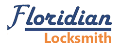 "Floridian logo with blue script text and orange underline accent."