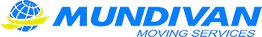 Logo de Mundivan Moving Services con un globo azul y amarillo.