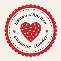 Rundes Logo mit rotem Herz und Punkten, Text "Dänenstübchen Susanne Haeder".