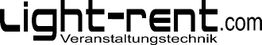 Text-Logo: "light-rent.com Veranstaltungstechnik" in schwarzer Schrift auf weißem Hintergrund.