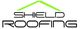 Shield Roofing logo with green outline of a roof above the text.