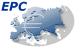 Karte von Europa mit Euro-Symbol und den Buchstaben "EPC" oben links.