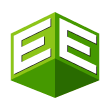 Grünes 3D-Würfellogo mit stilisierten weißen Buchstaben "EE" auf einem grünen Hintergrund.