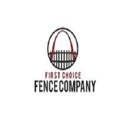 Logo of First Choice Fence Company with a red arch and black fence design.