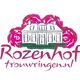 Illustratie van een huis omgeven door rozen, met tekst: "Rozenhof trouwringen.nl".