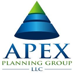 Logo with a blue and green pyramid, text "APEX Planning Group LLC" below.