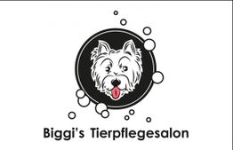 Logo mit Hundekopf im Kreis und Seifenblasen, darunter Schriftzug "Biggi's Tierpflegesalon".